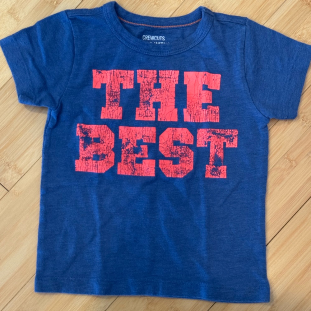 LIKE NEW! Crewcuts Kids Blue Graphic “The Best” Cotton Tee Shirt Short Sz 2